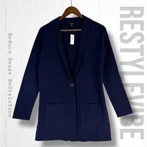 TALBOTS Women’s Size XS Blazer Style Cardigan Sweater Knit NWT Navy Pockets